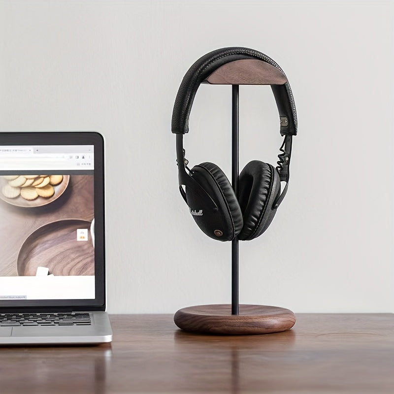 Preto Walnut Madeira e Alumínio Headphone Stand, Nature Walnut Gaming Headset Holder, Base de Metal Sólida, Table Desk Display