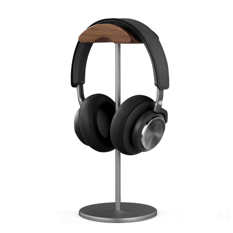 Preto Walnut Madeira e Alumínio Headphone Stand, Nature Walnut Gaming Headset Holder, Base de Metal Sólida, Table Desk Display