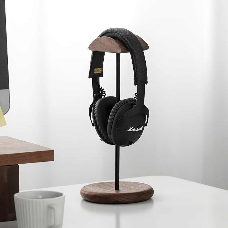 Preto Walnut Madeira e Alumínio Headphone Stand, Nature Walnut Gaming Headset Holder, Base de Metal Sólida, Table Desk Display