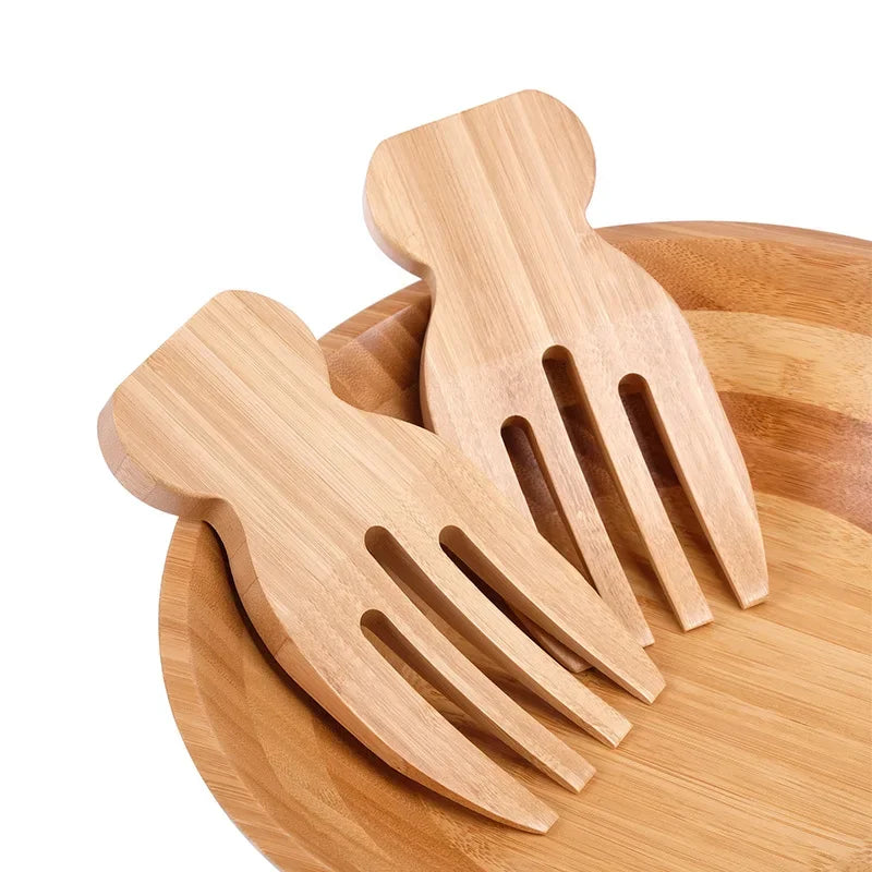 Mãos de Salada de Bambu Natural - Conjunto de 2 Peças