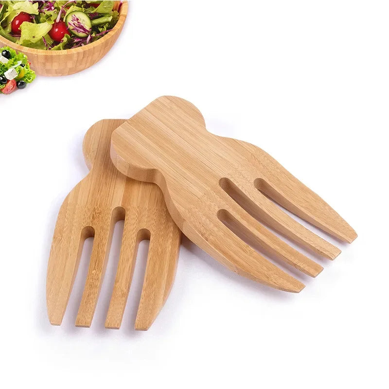 Mãos de Salada de Bambu Natural - Conjunto de 2 Peças