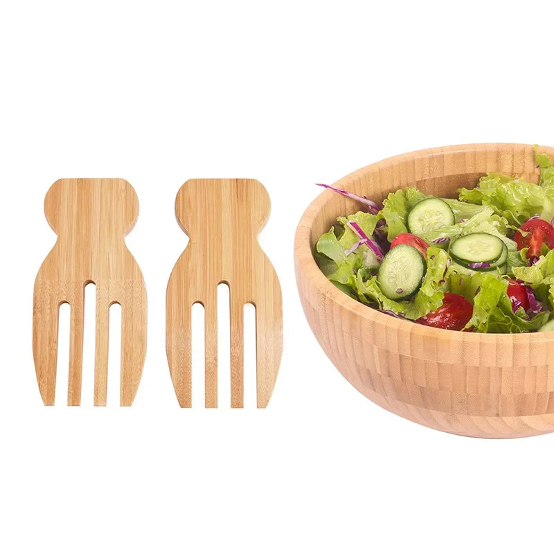 Mãos de Salada de Bambu Natural - Conjunto de 2 Peças