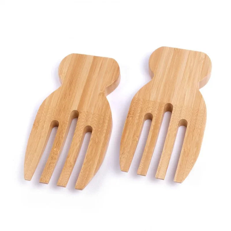 Garfo de agitação de madeira sem pintura para sopa e arroz, utensílios antiaderentes, colher de bambu natural, mãos de salada, talheres, 2PCs