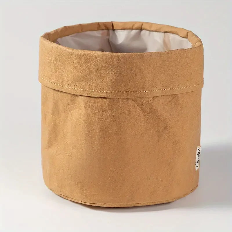 Saco De Armazenamento De Papel Kraft Redondo, Espessado e Lavável, Saco De Papel Durável, Saco De Armazenamento De Pão e Legumes, 1Pc