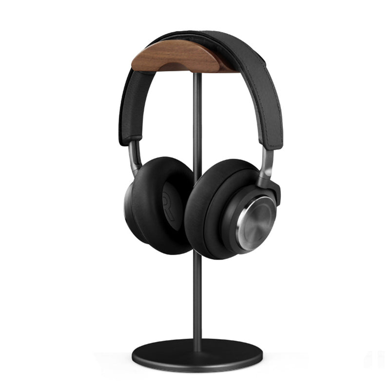 Preto Walnut Madeira e Alumínio Headphone Stand, Nature Walnut Gaming Headset Holder, Base de Metal Sólida, Table Desk Display