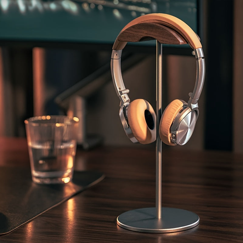 Preto Walnut Madeira e Alumínio Headphone Stand, Nature Walnut Gaming Headset Holder, Base de Metal Sólida, Table Desk Display