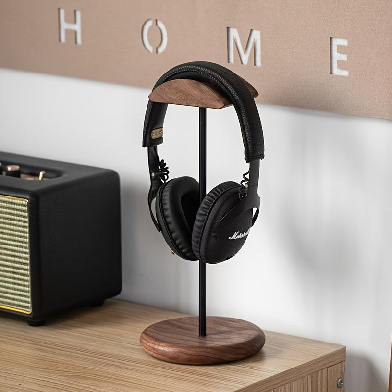 Preto Walnut Madeira e Alumínio Headphone Stand, Nature Walnut Gaming Headset Holder, Base de Metal Sólida, Table Desk Display